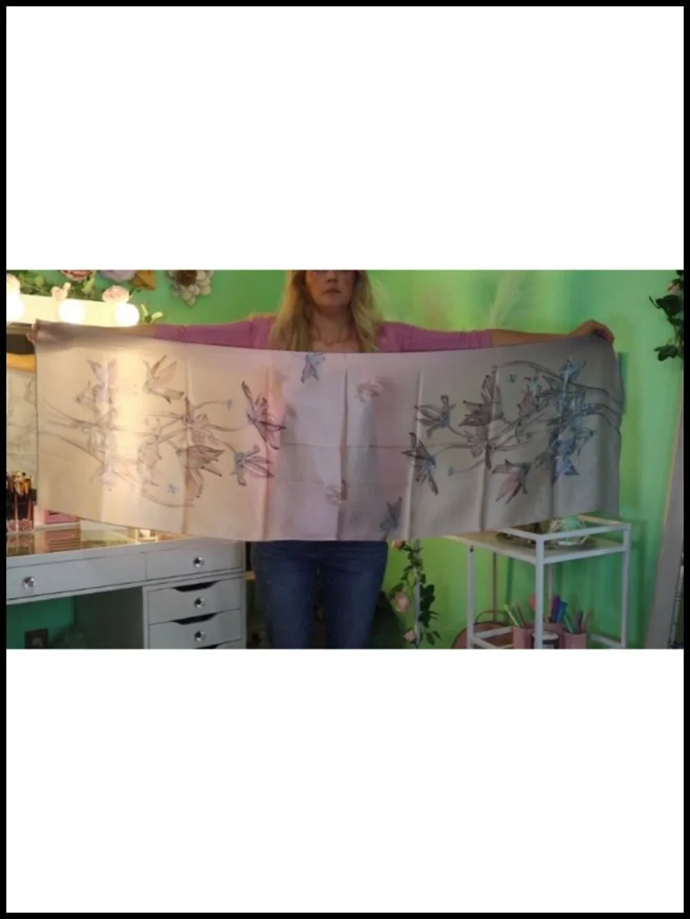 100% Mulberry Silk Scarf Floral Neck Shawl Lightweight All-Season Wrap